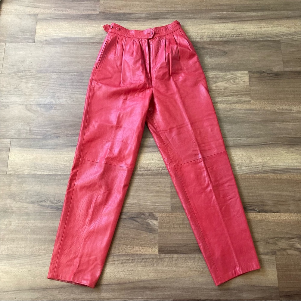 Vintage 80s High Waisted Red Leather Pants